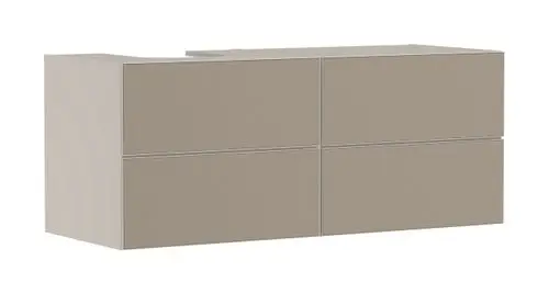 Waschtischunterschrank in sandbeige, mit vier Schubkästen. Von Hansgrohe, geeignet für Konsolen und Aufsatzwaschtische, Oberfläche matt.